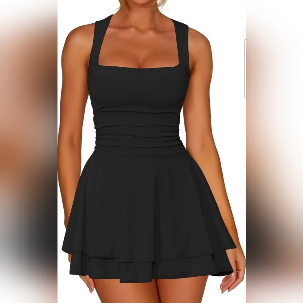Kaximil Women's Square Neck Ruffle Hem Mini Dress Ruched Waist Short NWOT